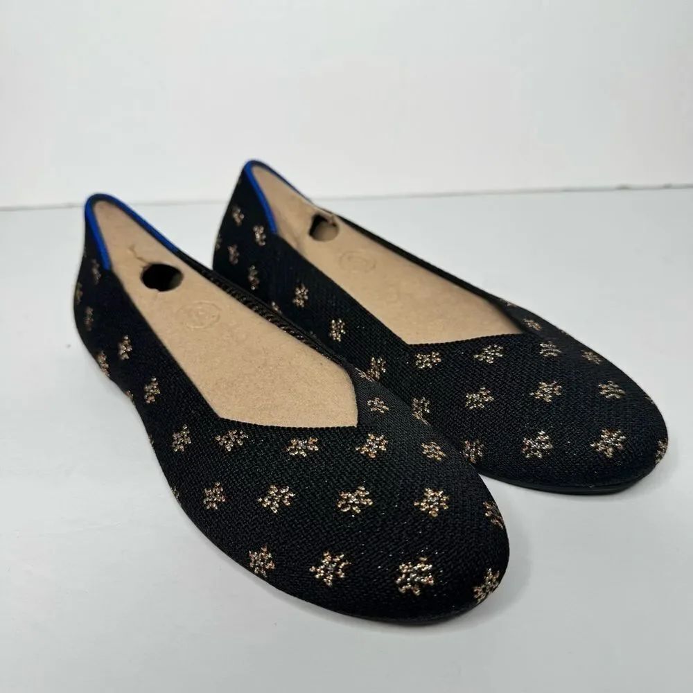 Rothy's The Point ballet flats in a black daisy sparkle pattern size 7.5